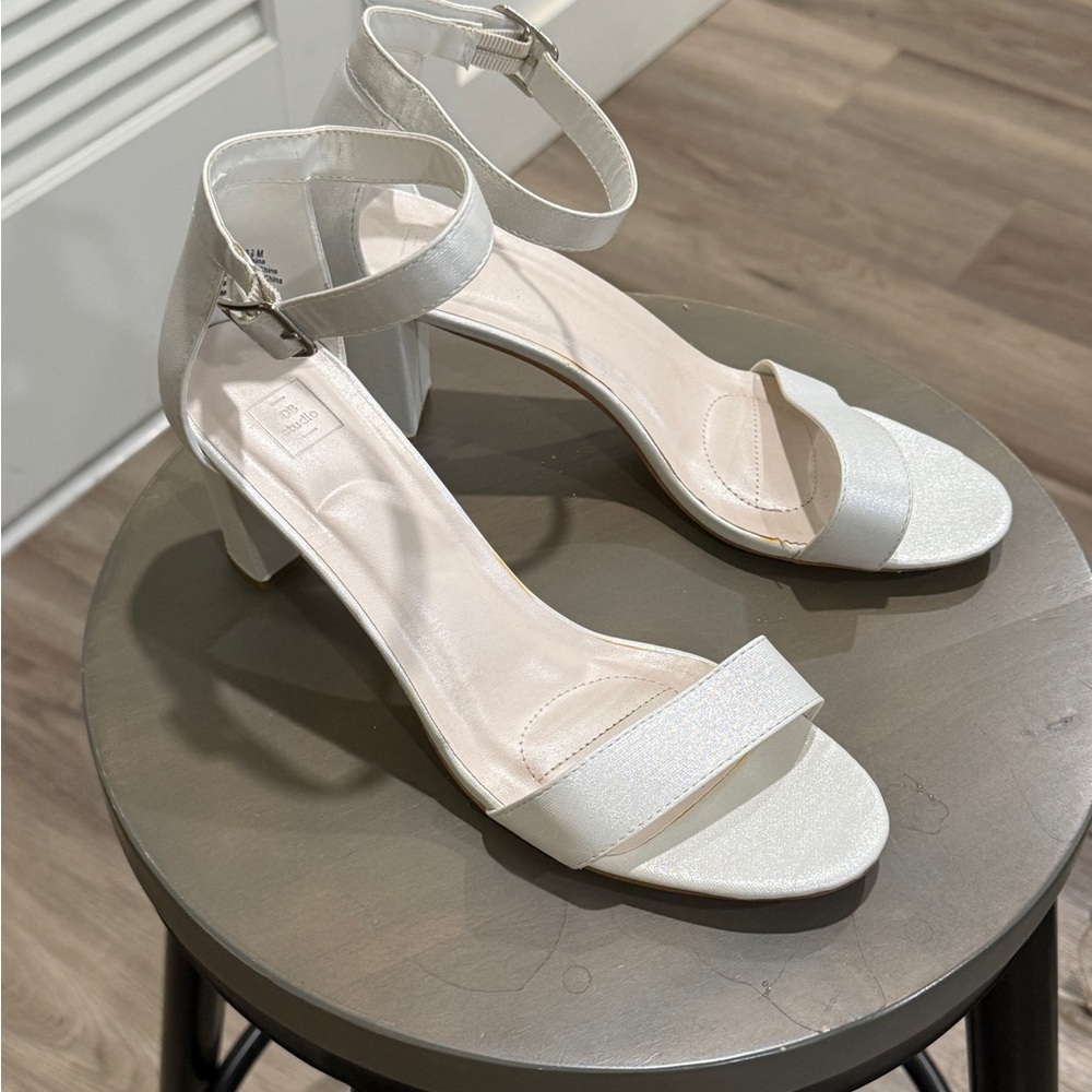 David's Bridal White Block Heel Sandals